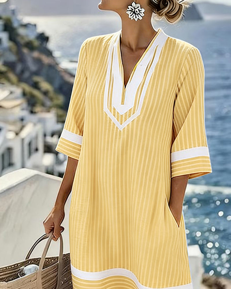 Fifer™ Vestido de manga corta a rayas con escote en V