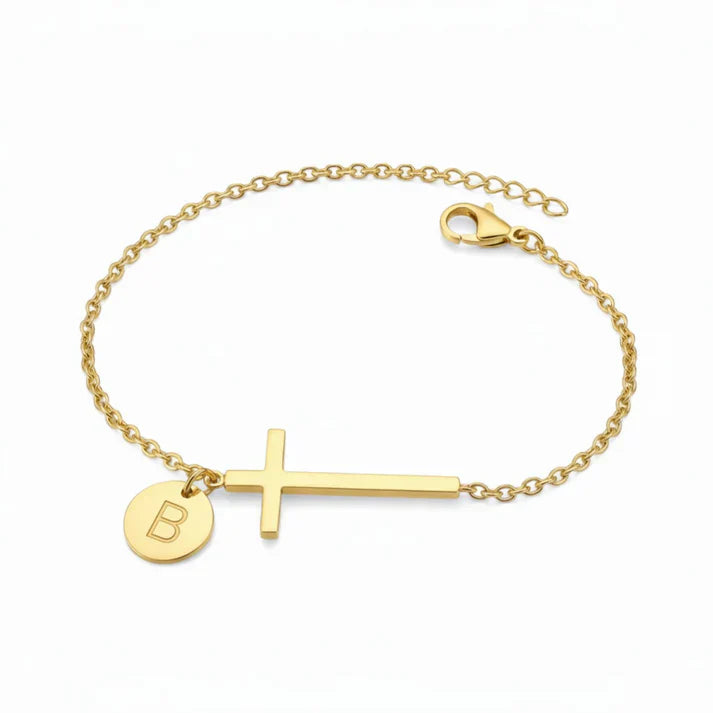 Elodryn™ Pulsera Inicial Sagrada – Cruz Personalizada