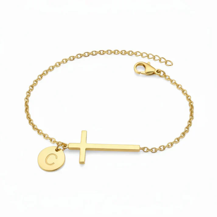 Elodryn™ Pulsera Inicial Sagrada – Cruz Personalizada