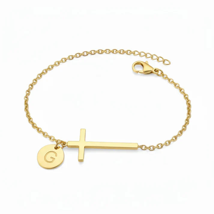 Elodryn™ Pulsera Inicial Sagrada – Cruz Personalizada