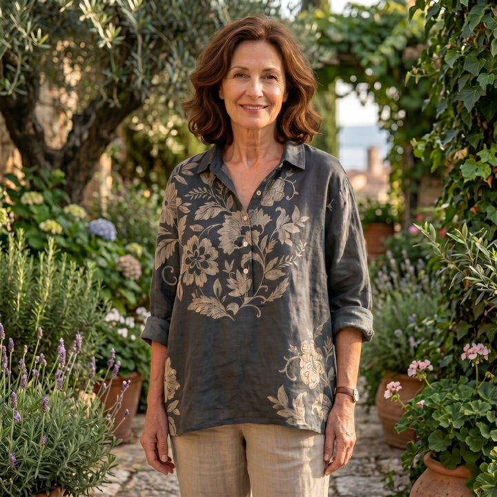 Gaia | Blusa elegante de lino con estampado floral