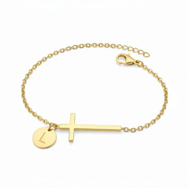 Elodryn™ Pulsera Inicial Sagrada – Cruz Personalizada