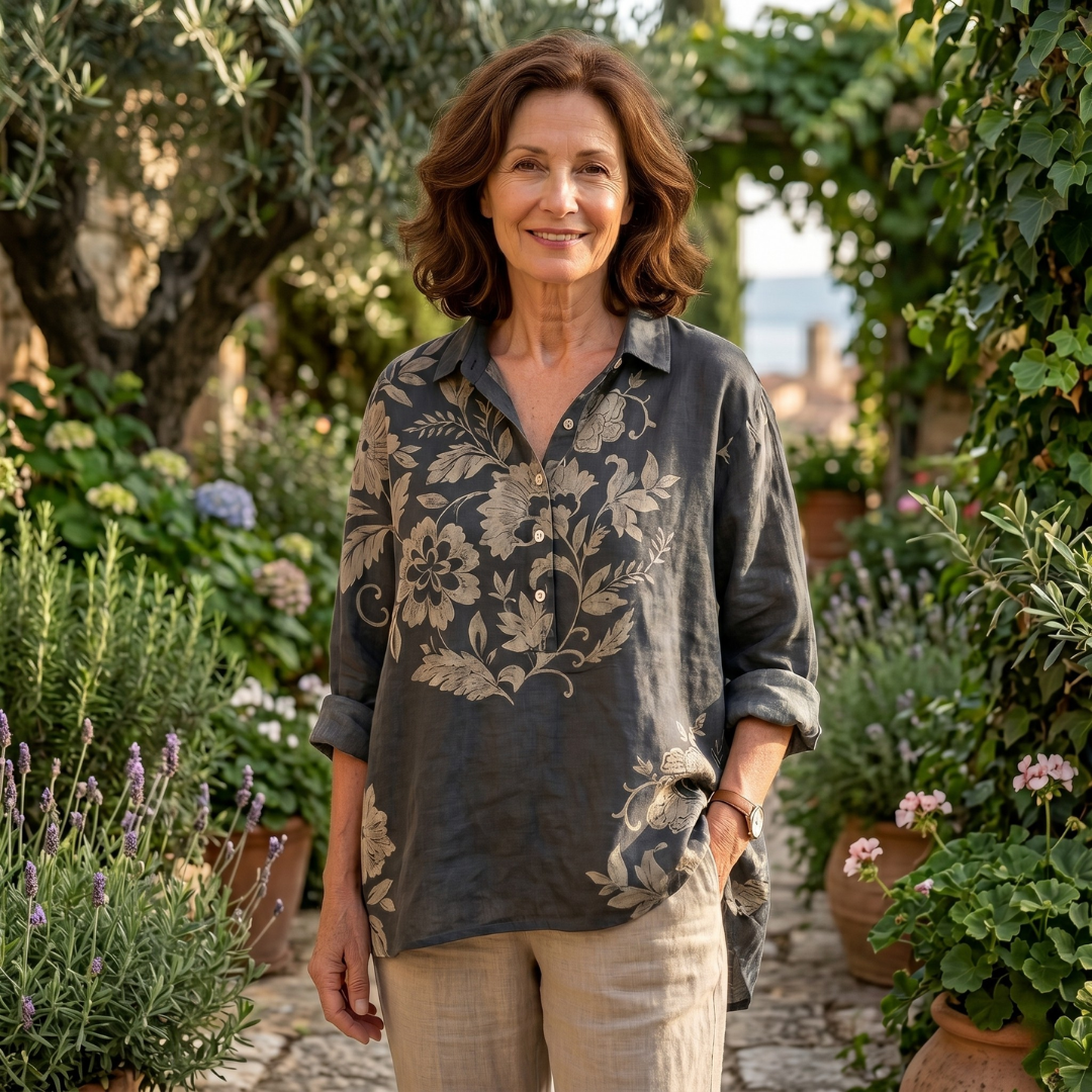 Gaia | Blusa elegante de lino con estampado floral