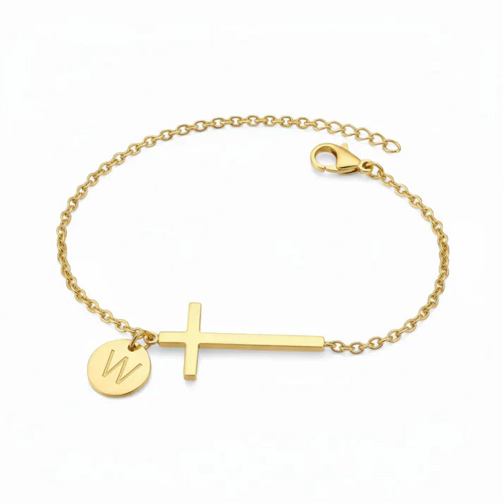 Elodryn™ Pulsera Inicial Sagrada – Cruz Personalizada