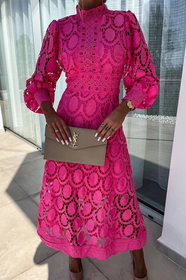 Jalvique™ Vestido Midi de Fiesta con Mangas de Encaje
