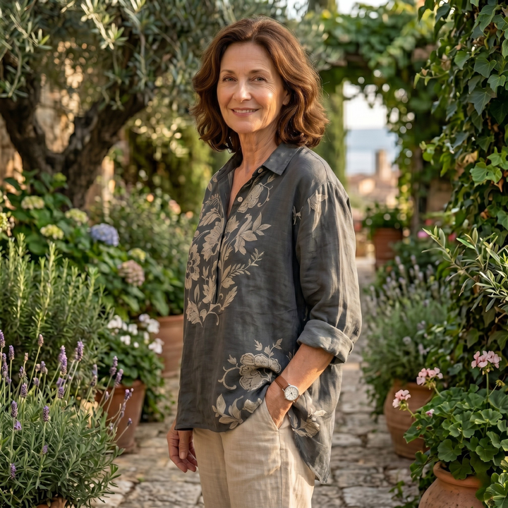 Gaia | Blusa elegante de lino con estampado floral