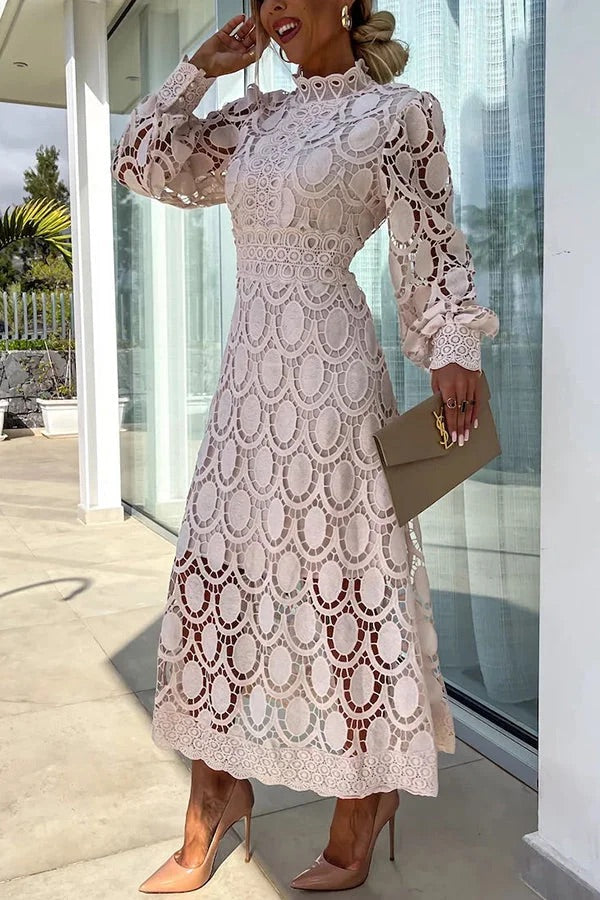 Jalvique™ Vestido Midi de Fiesta con Mangas de Encaje
