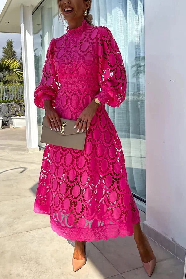 Jalvique™ Vestido Midi de Fiesta con Mangas de Encaje