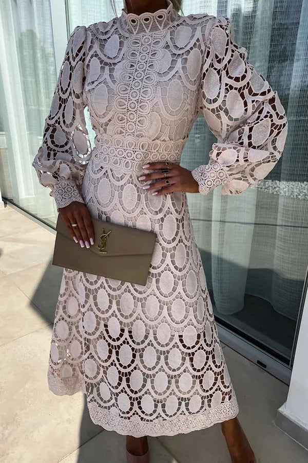 Jalvique™ Vestido Midi de Fiesta con Mangas de Encaje