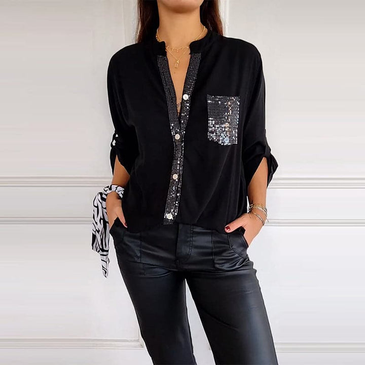 Hadley™ Top Casual de Patchwork con Lentejuelas Brillantes