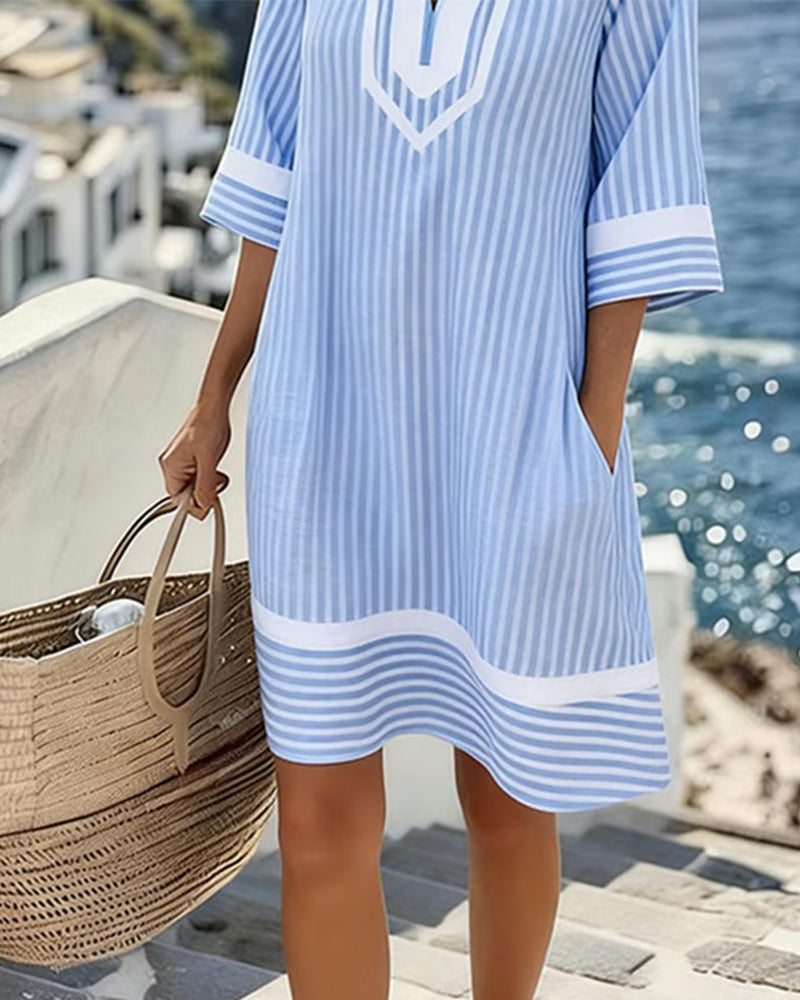 Fifer™ Vestido de manga corta a rayas con escote en V