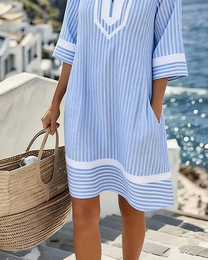 Fifer™ Vestido de manga corta a rayas con escote en V