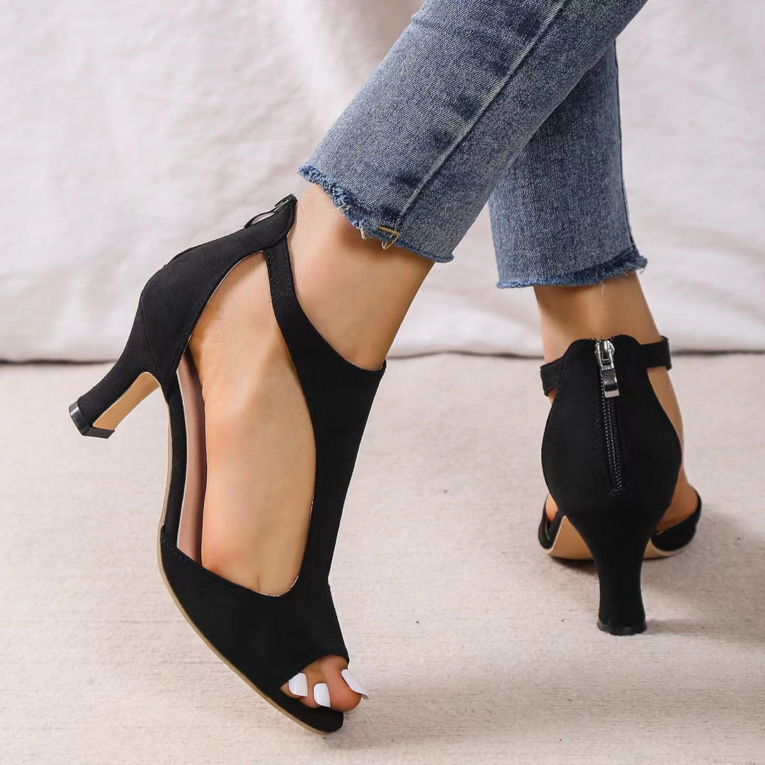 Alouettea™ Tacones Corte Lateral Curvo Peep Toe