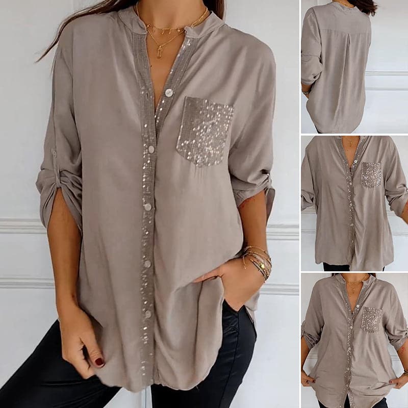 Hadley™ Top Casual de Patchwork con Lentejuelas Brillantes