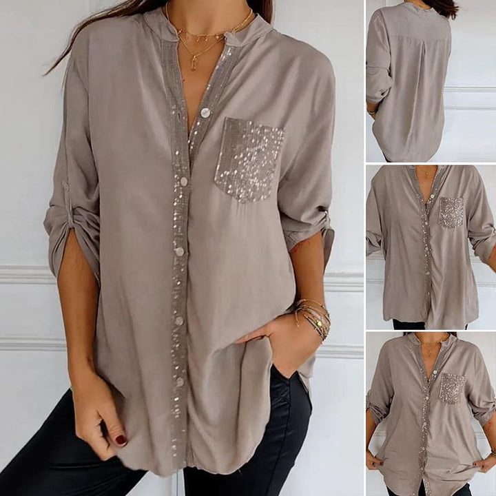 Hadley™ Top Casual de Patchwork con Lentejuelas Brillantes