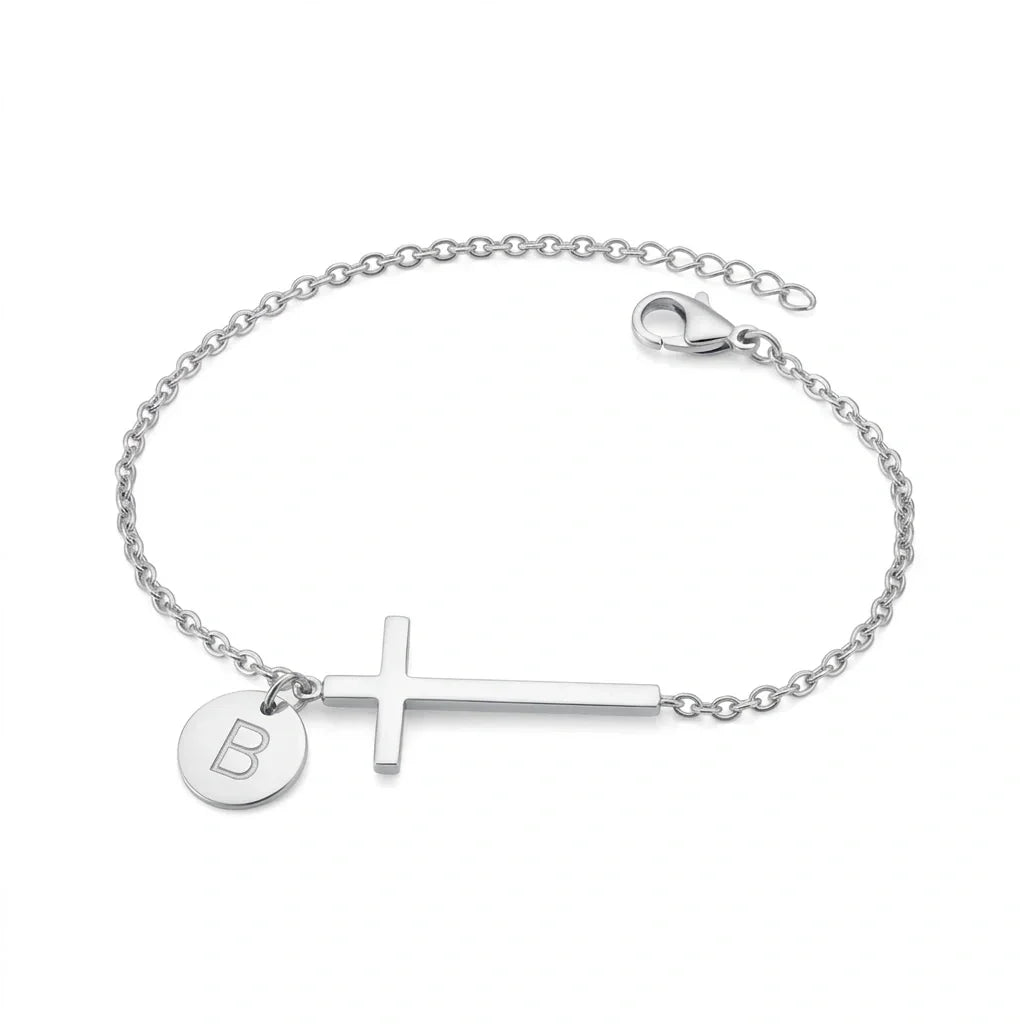 Elodryn™ Pulsera Inicial Sagrada – Cruz Personalizada