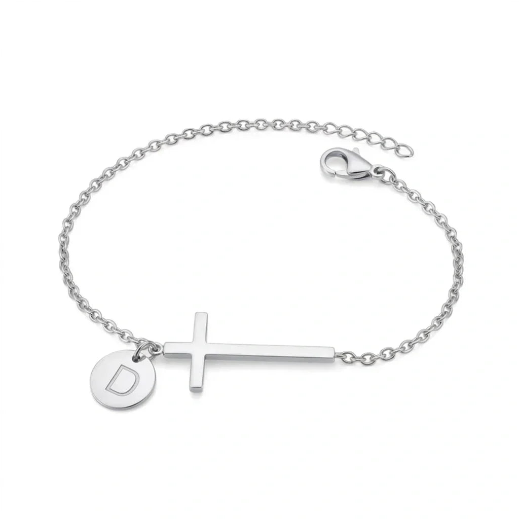 Elodryn™ Pulsera Inicial Sagrada – Cruz Personalizada