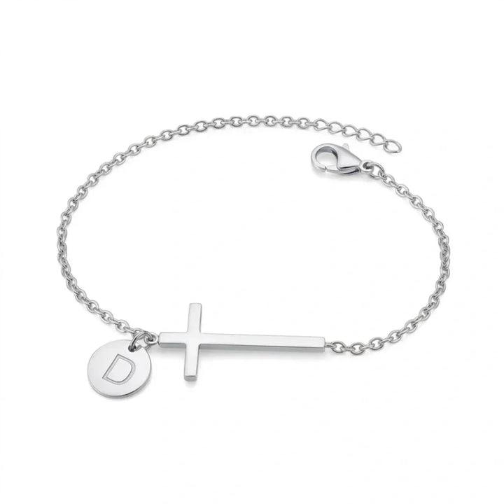 Elodryn™ Pulsera Inicial Sagrada – Cruz Personalizada