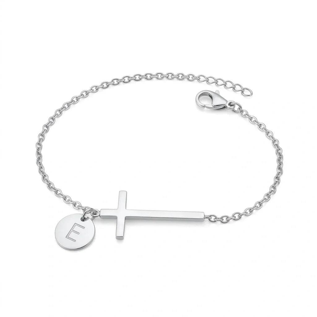 Elodryn™ Pulsera Inicial Sagrada – Cruz Personalizada
