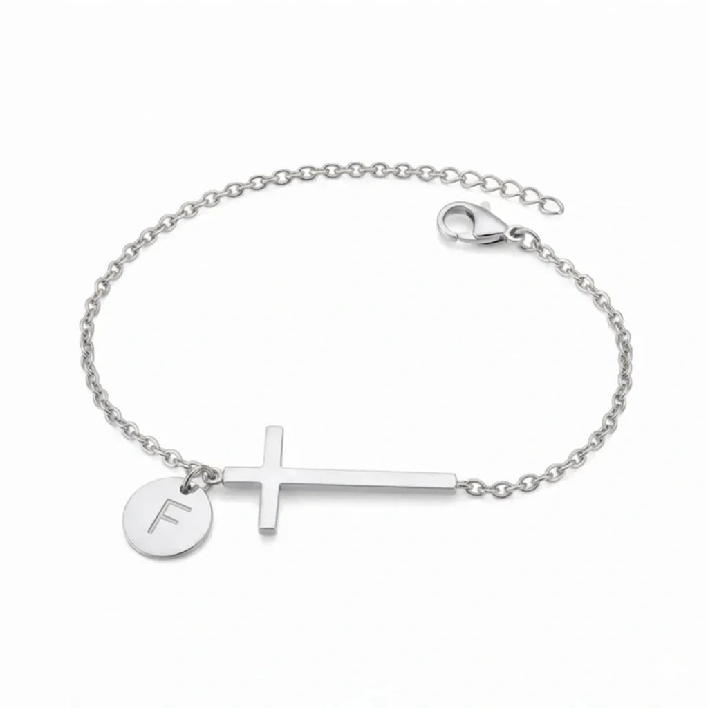 Elodryn™ Pulsera Inicial Sagrada – Cruz Personalizada