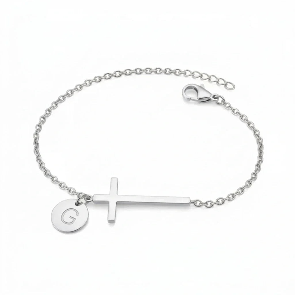 Elodryn™ Pulsera Inicial Sagrada – Cruz Personalizada