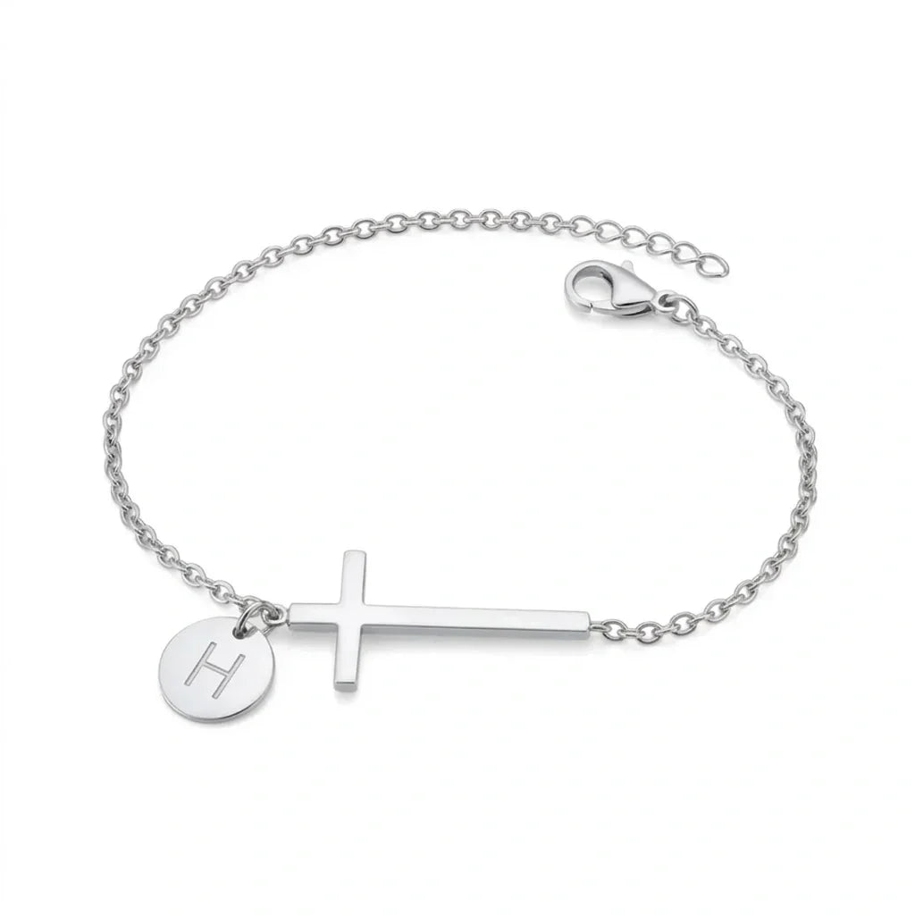 Elodryn™ Pulsera Inicial Sagrada – Cruz Personalizada