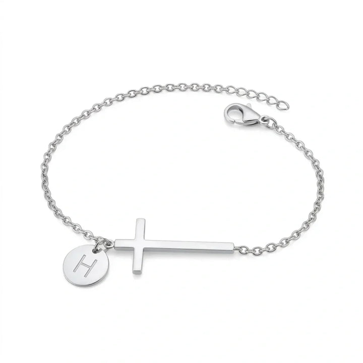 Elodryn™ Pulsera Inicial Sagrada – Cruz Personalizada