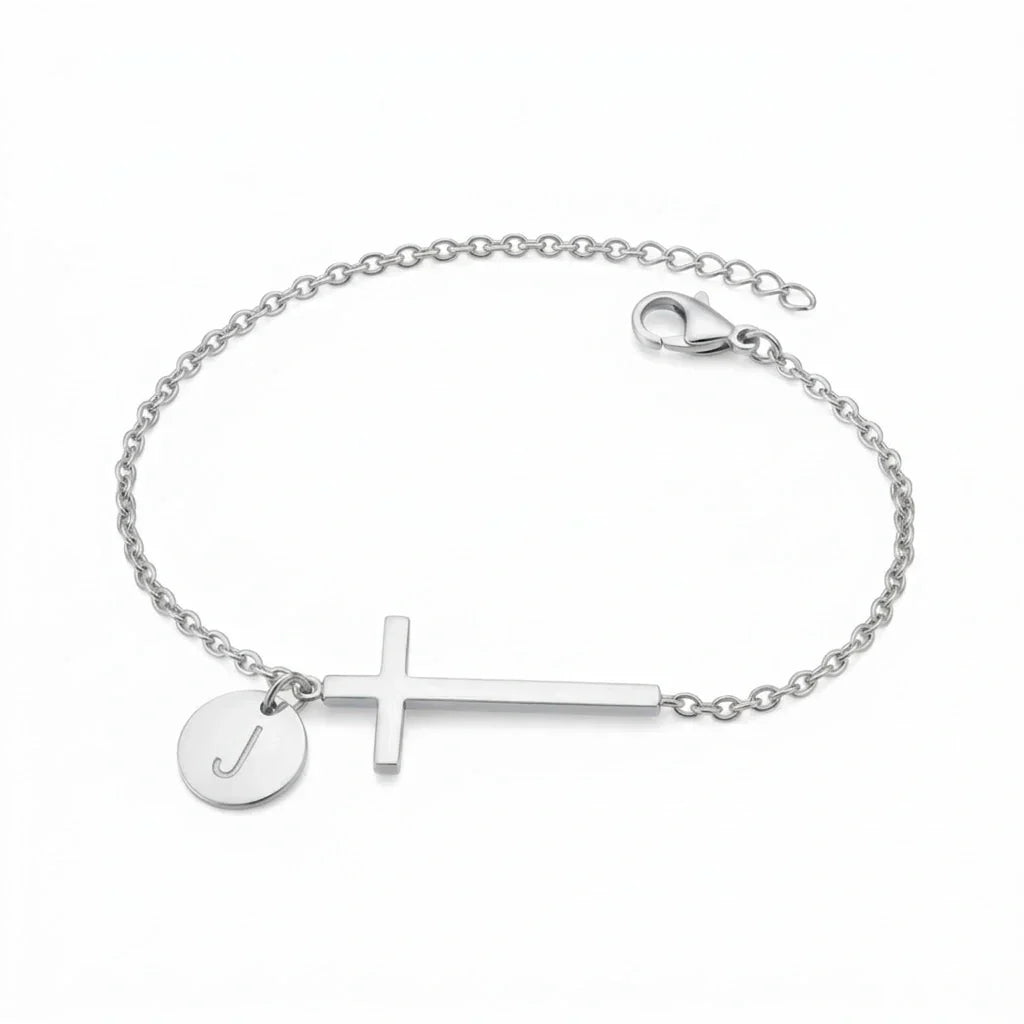 Elodryn™ Pulsera Inicial Sagrada – Cruz Personalizada