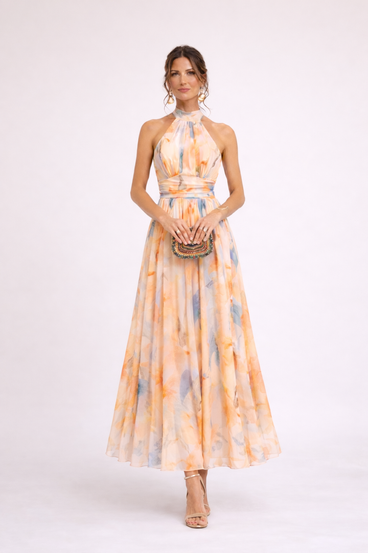 Quincy™ Vestido Halter Acuarela