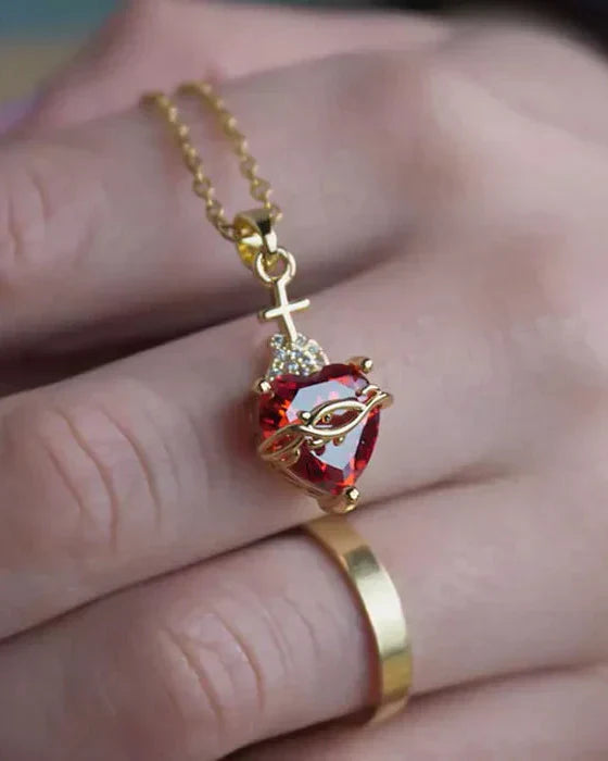 Aurelienna™ Collar del Sagrado Corazón de Jesús con Baño de Oro
