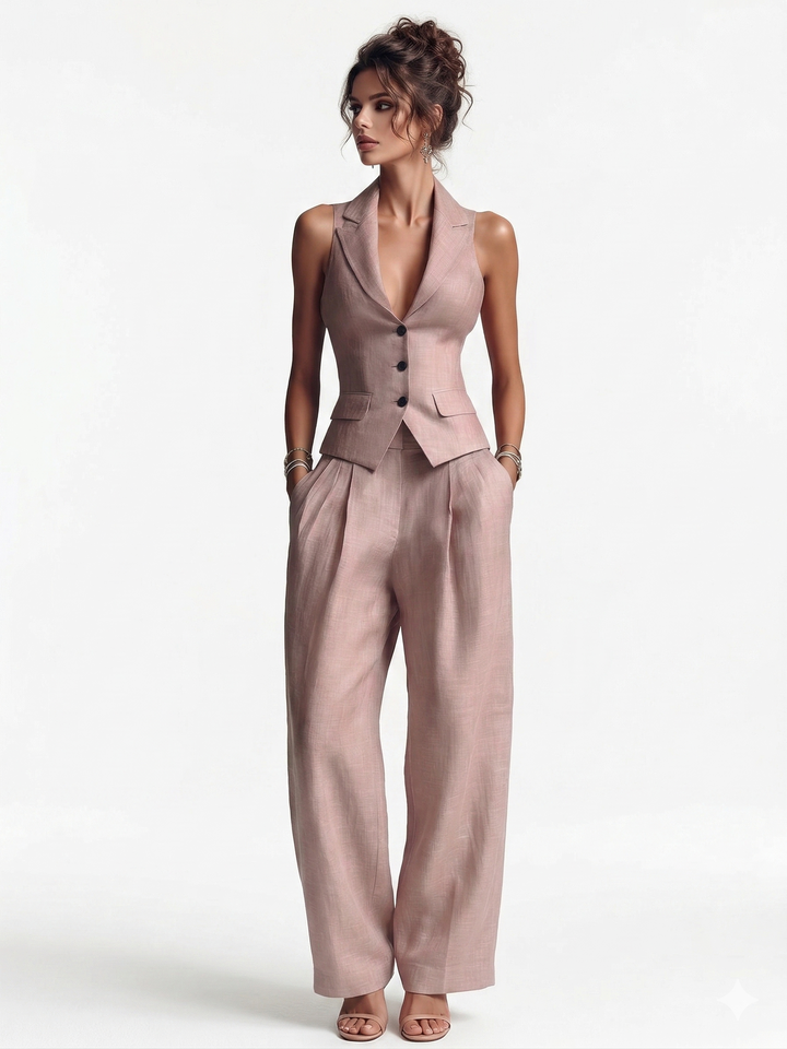 Romira™ Conjunto de Chaleco Rosa y Pantalón