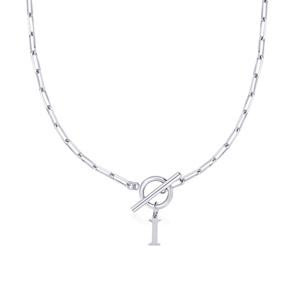 Ganelle™ Collar con Cierre de Candado Circular y Letra Inicial en Forma de Clip de Papel
