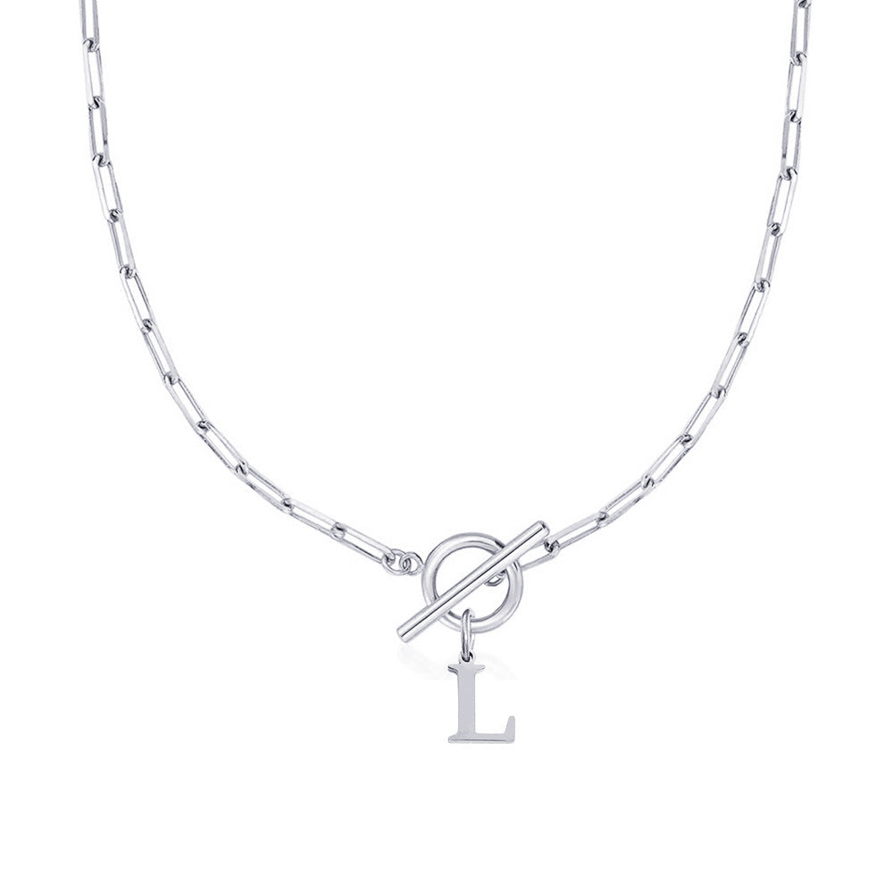 Ganelle™ Collar con Cierre de Candado Circular y Letra Inicial en Forma de Clip de Papel