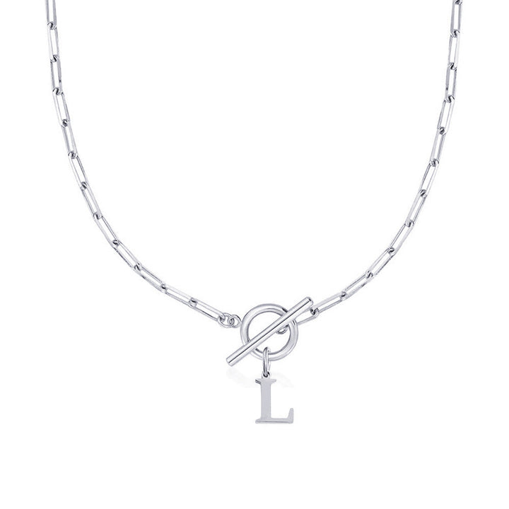 Ganelle™ Collar con Cierre de Candado Circular y Letra Inicial en Forma de Clip de Papel
