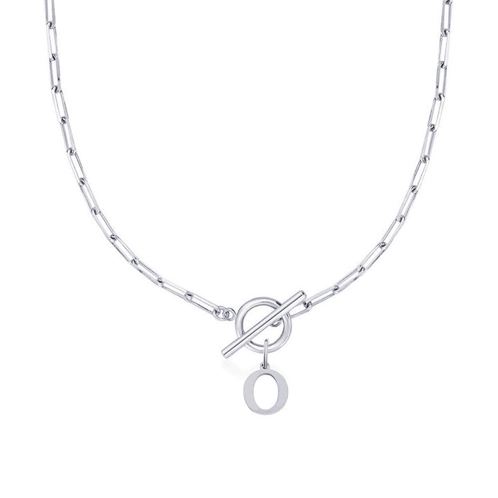 Ganelle™ Collar con Cierre de Candado Circular y Letra Inicial en Forma de Clip de Papel