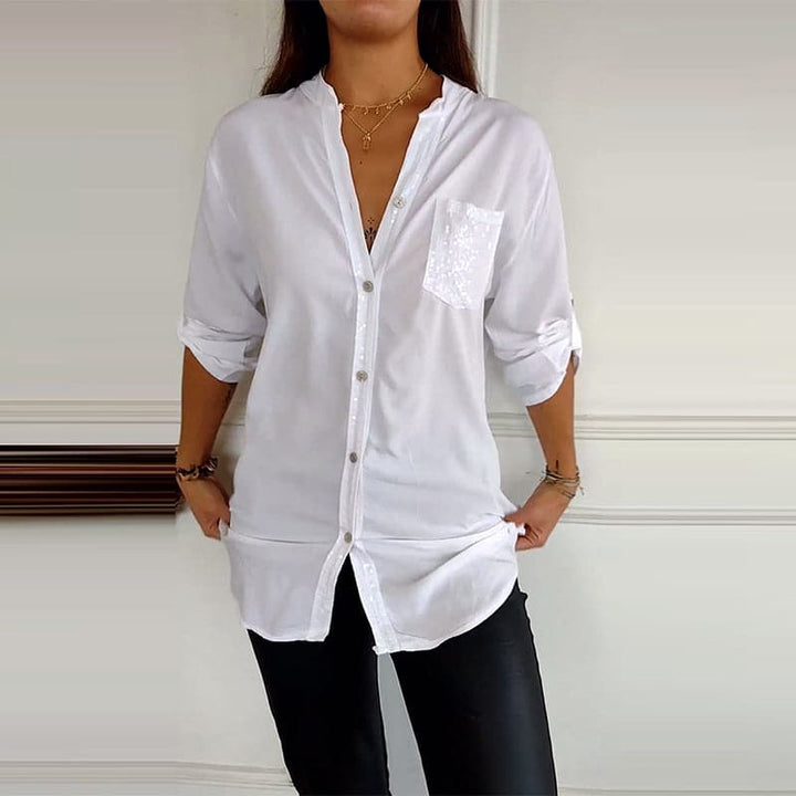 Hadley™ Top Casual de Patchwork con Lentejuelas Brillantes