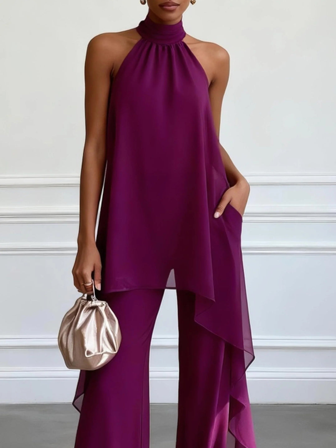 Veda™ Conjunto Elegante Halter con Pantalón Fluido