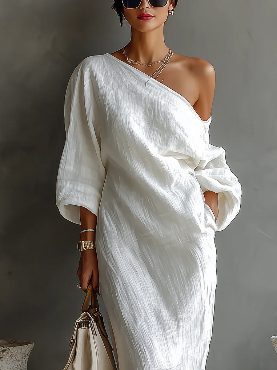 Linoretta™ Vestido maxi elegante de un hombro con caída fluida