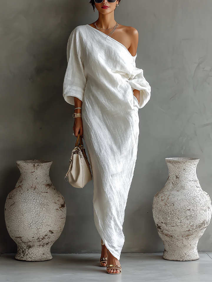 Linoretta™ Vestido maxi elegante de un hombro con caída fluida