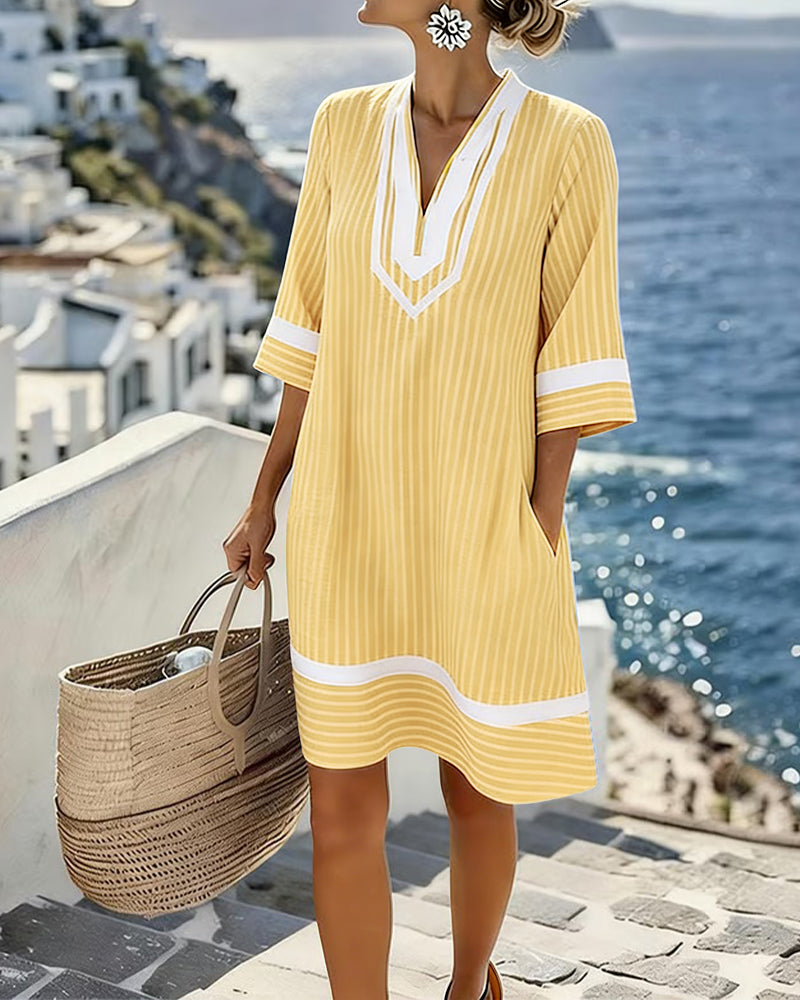 Fifer™ Vestido de manga corta a rayas con escote en V