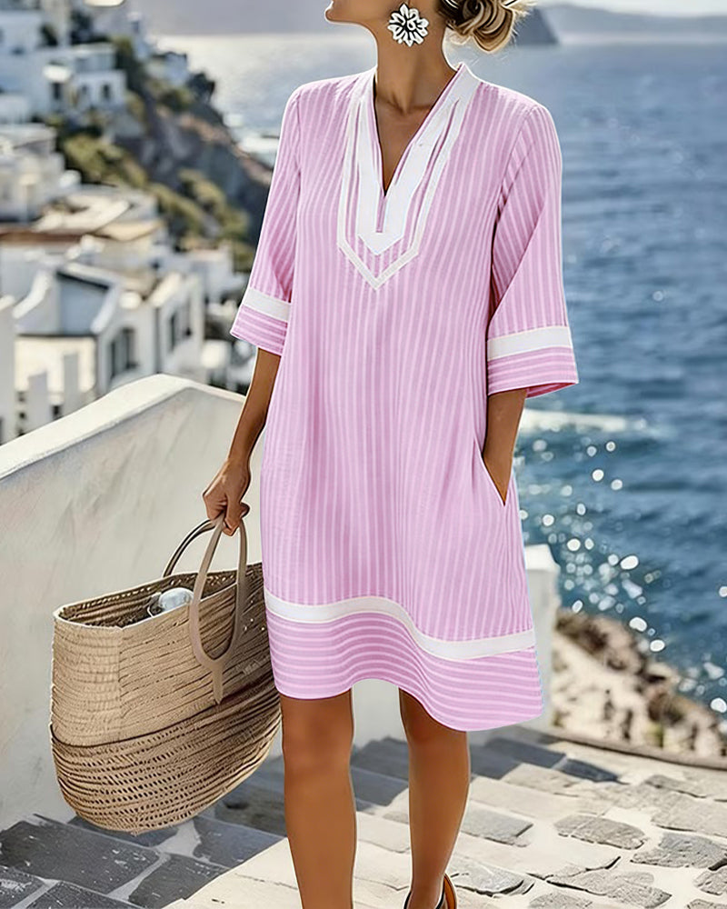 Fifer™ Vestido de manga corta a rayas con escote en V