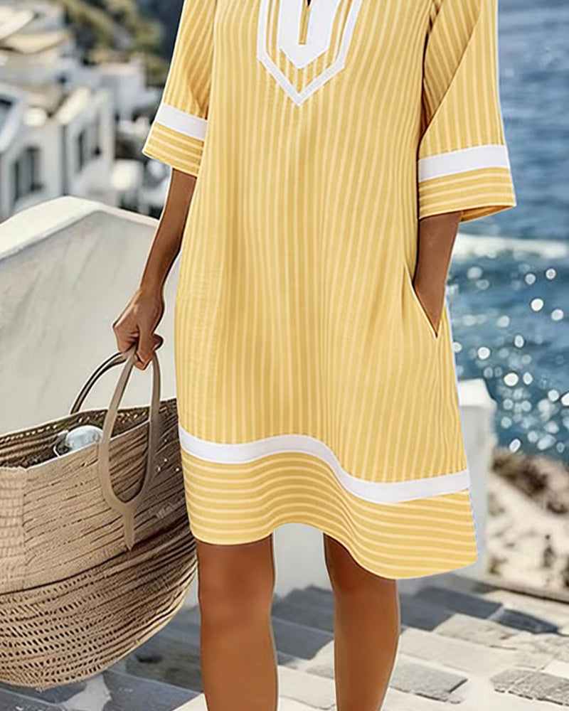 Fifer™ Vestido de manga corta a rayas con escote en V