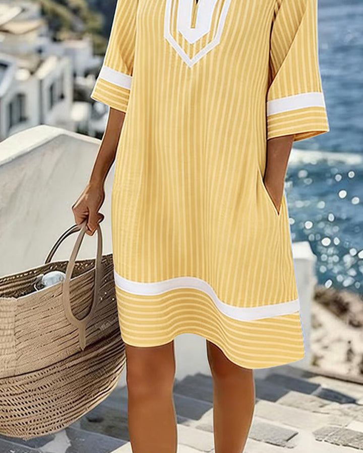 Fifer™ Vestido de manga corta a rayas con escote en V