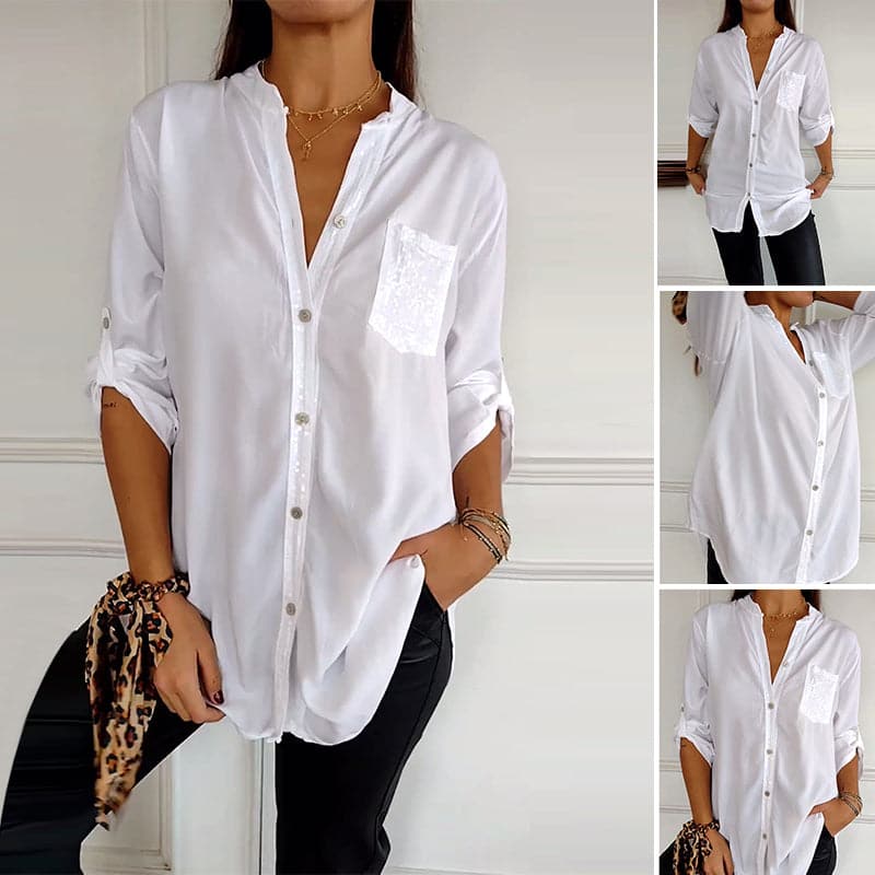 Hadley™ Top Casual de Patchwork con Lentejuelas Brillantes