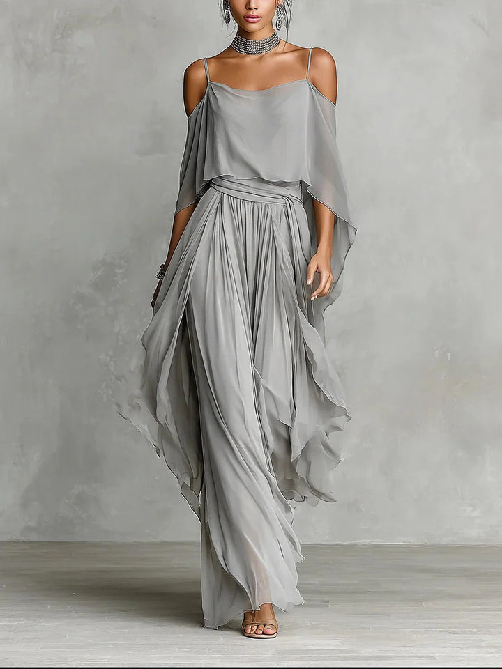 Marvynne™ Conjunto fluido gris con top de tirantes y pantalones ligeros