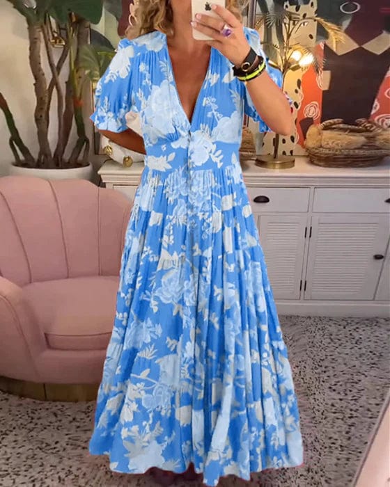 Orla™ Vestido Estampado Elegante con Escote en V y Bolsillos