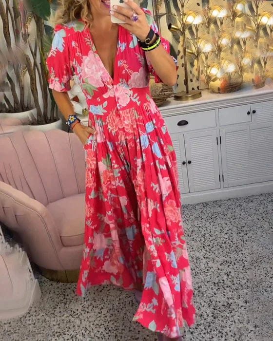 Orla™ Vestido Estampado Elegante con Escote en V y Bolsillos
