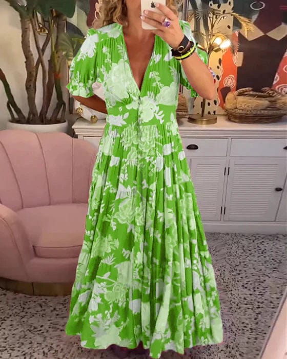Orla™ Vestido Estampado Elegante con Escote en V y Bolsillos