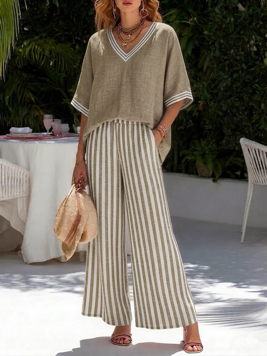 Lilibet™ Conjunto Rayado de Lino y Algodón Elegante y Casual