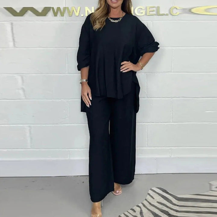 Nova™ Conjunto de Blusa de Manga Larga y Pantalón de Pierna Ancha para Mujeres